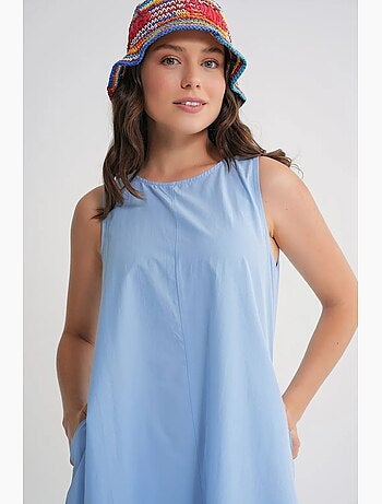Vestido largo de corte relajado con cierre de botones y bolsillos mixray