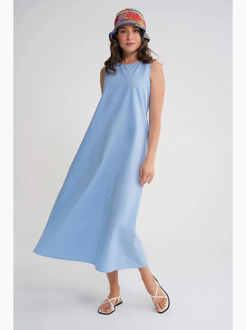 Vestido largo de corte relajado con cierre de botones y bolsillos mixray Azul claro - Kiabi