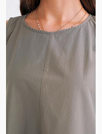 Vestido largo de corte relajado con cierre de botones y bolsillos mixray