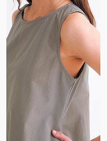 Vestido largo de corte relajado con cierre de botones y bolsillos mixray