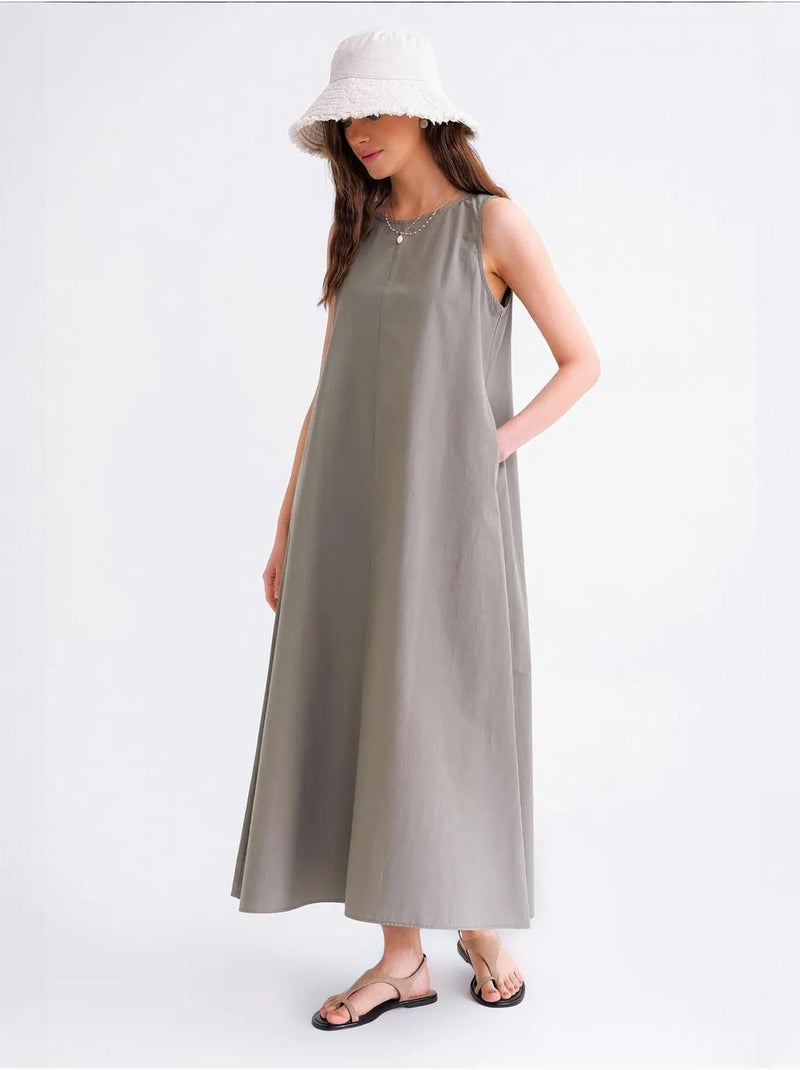 Vestido largo de corte relajado con cierre de botones y bolsillos mixray Caqui - Kiabi