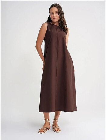 Vestido largo de corte relajado con cierre de botones y bolsillos mixray