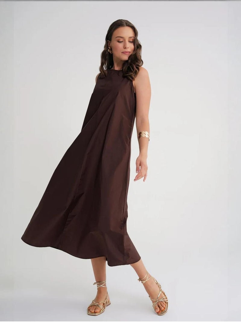 Vestido largo de corte relajado con cierre de botones y bolsillos mixray Marrón chocolate - Kiabi