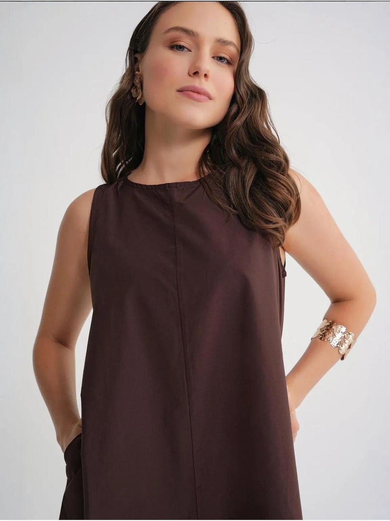Vestido largo de corte relajado con cierre de botones y bolsillos mixray Marrón chocolate - Kiabi