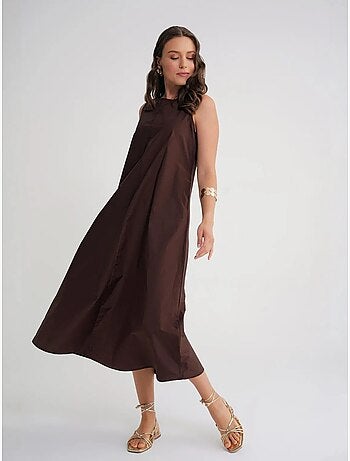 Vestido largo de corte relajado con cierre de botones y bolsillos mixray