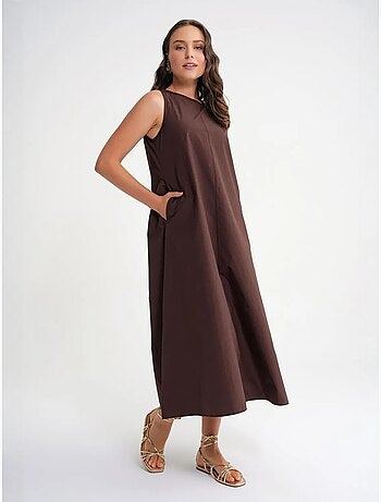Vestido largo de corte relajado con cierre de botones y bolsillos mixray