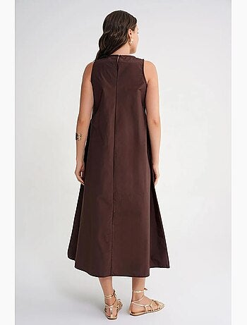 Vestido largo de corte relajado con cierre de botones y bolsillos mixray