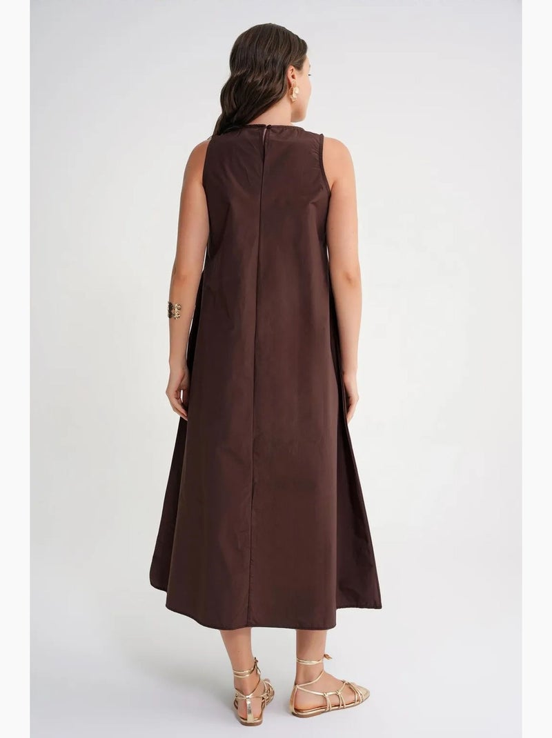 Vestido largo de corte relajado con cierre de botones y bolsillos mixray Marrón - Kiabi