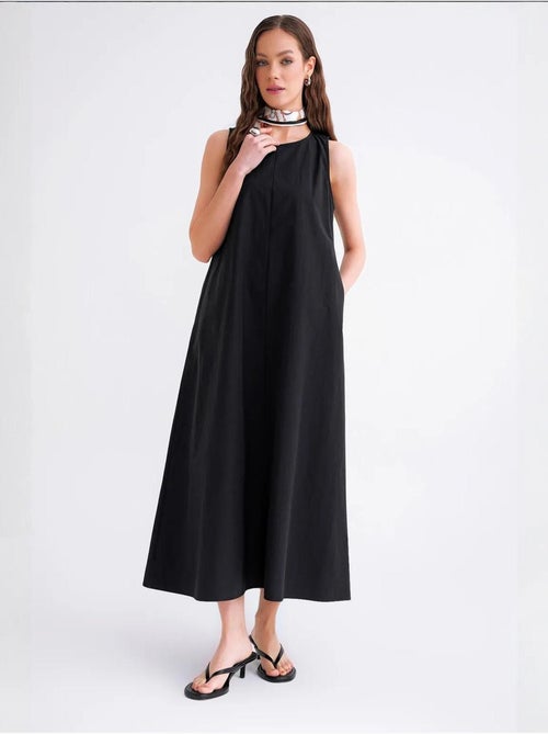 Vestido largo de corte relajado con cierre de botones y bolsillos mixray - Kiabi