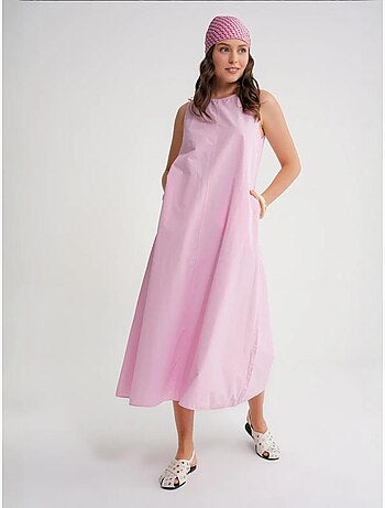 Vestido largo de corte relajado con cierre de botones y bolsillos mixray