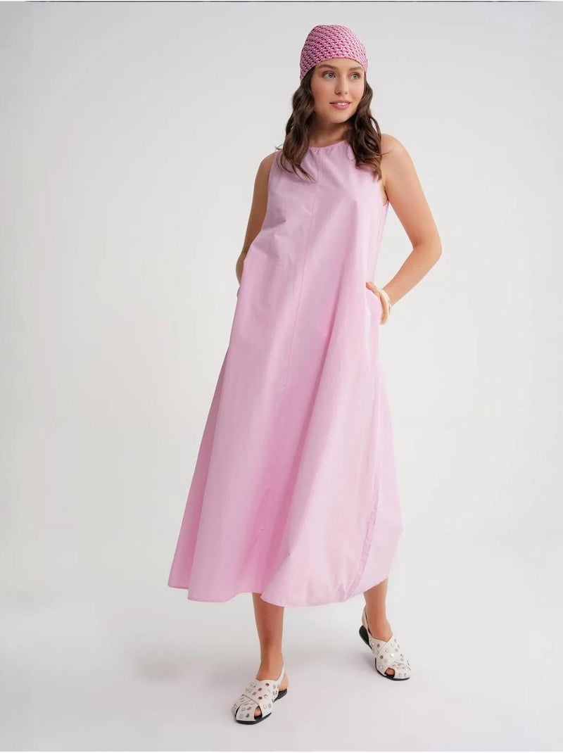 Vestido largo de corte relajado con cierre de botones y bolsillos mixray Rosa pálido - Kiabi