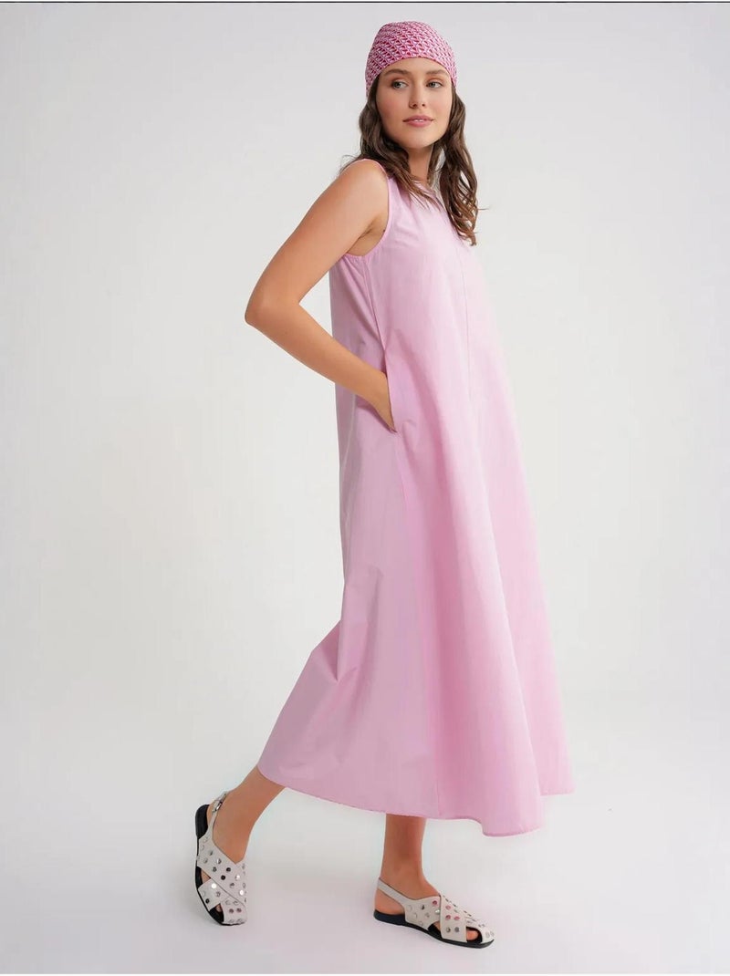 Vestido largo de corte relajado con cierre de botones y bolsillos mixray Rosa pálido - Kiabi
