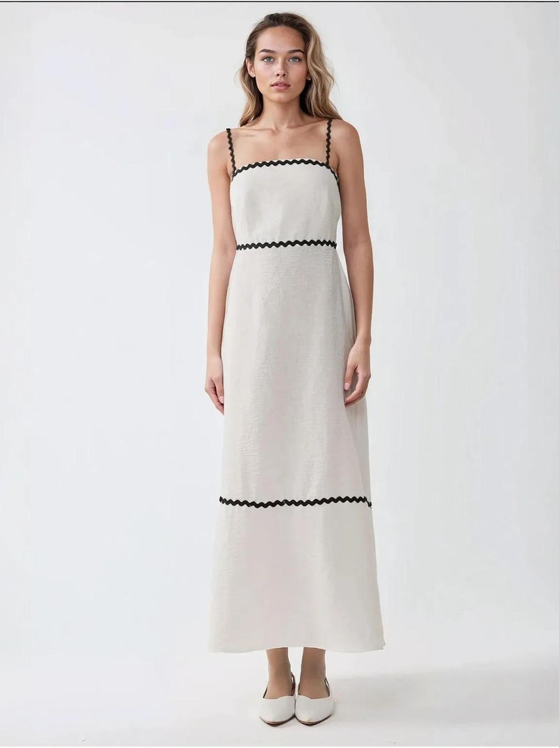 Vestido largo de cuello cuadrado Blanco - Kiabi