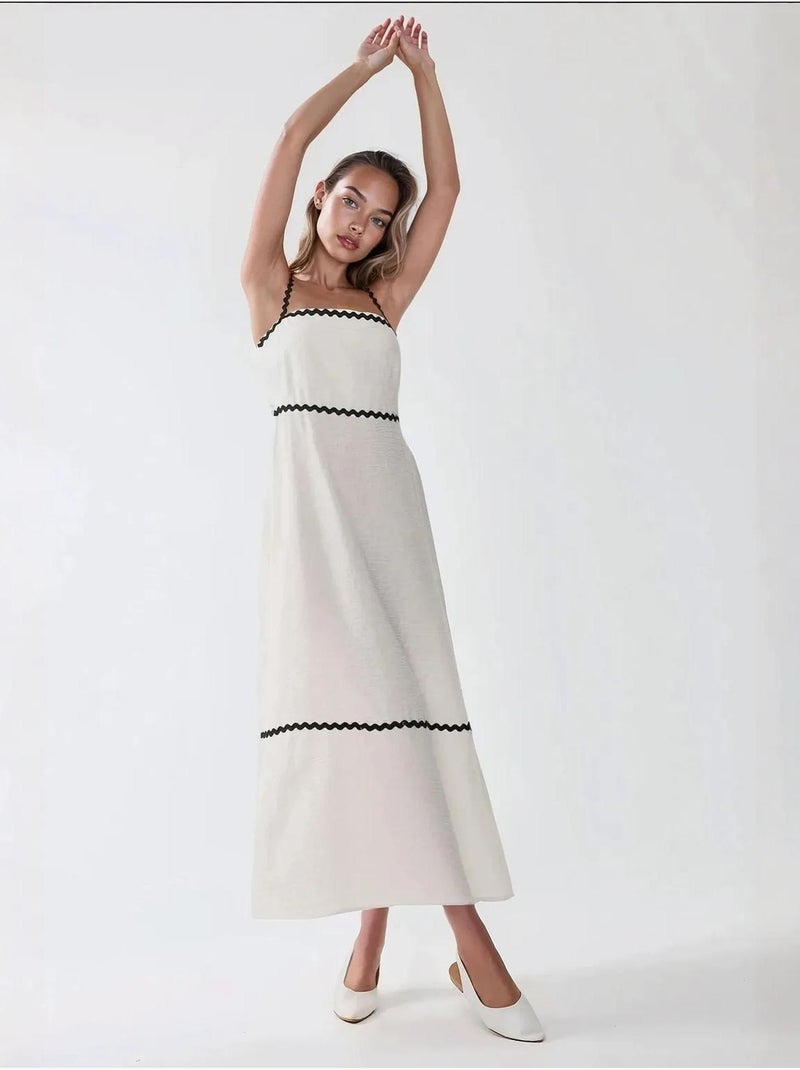 Vestido largo de cuello cuadrado Blanco - Kiabi