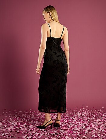 Vestido largo de encaje con estampado floral