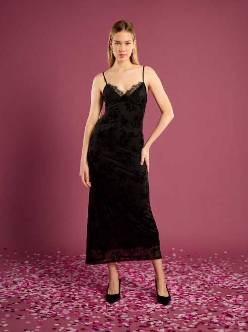 Vestido largo de encaje con estampado floral - Kiabi