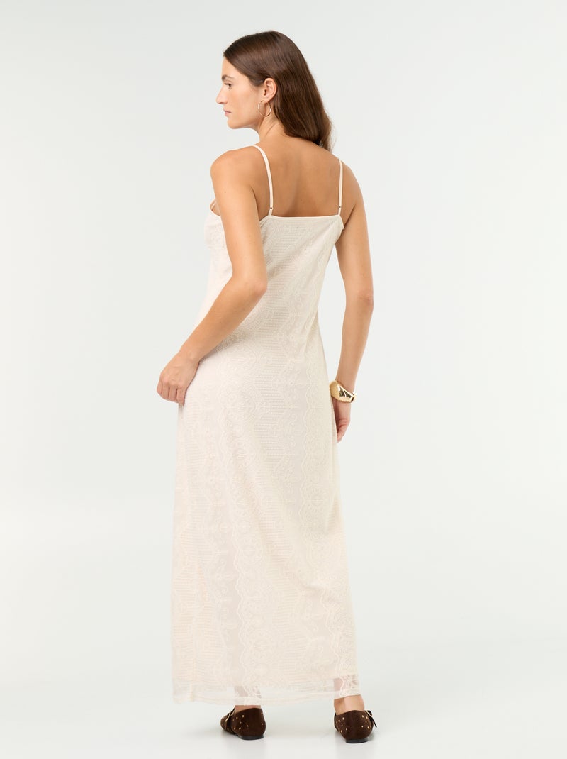 Vestido largo de encaje con tirantes finos Beige - Kiabi