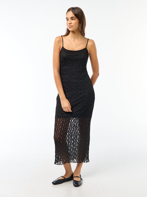 Vestido largo de encaje con tirantes finos - Kiabi