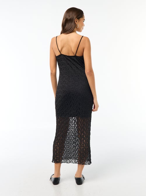 Vestido largo de encaje con tirantes finos - Kiabi