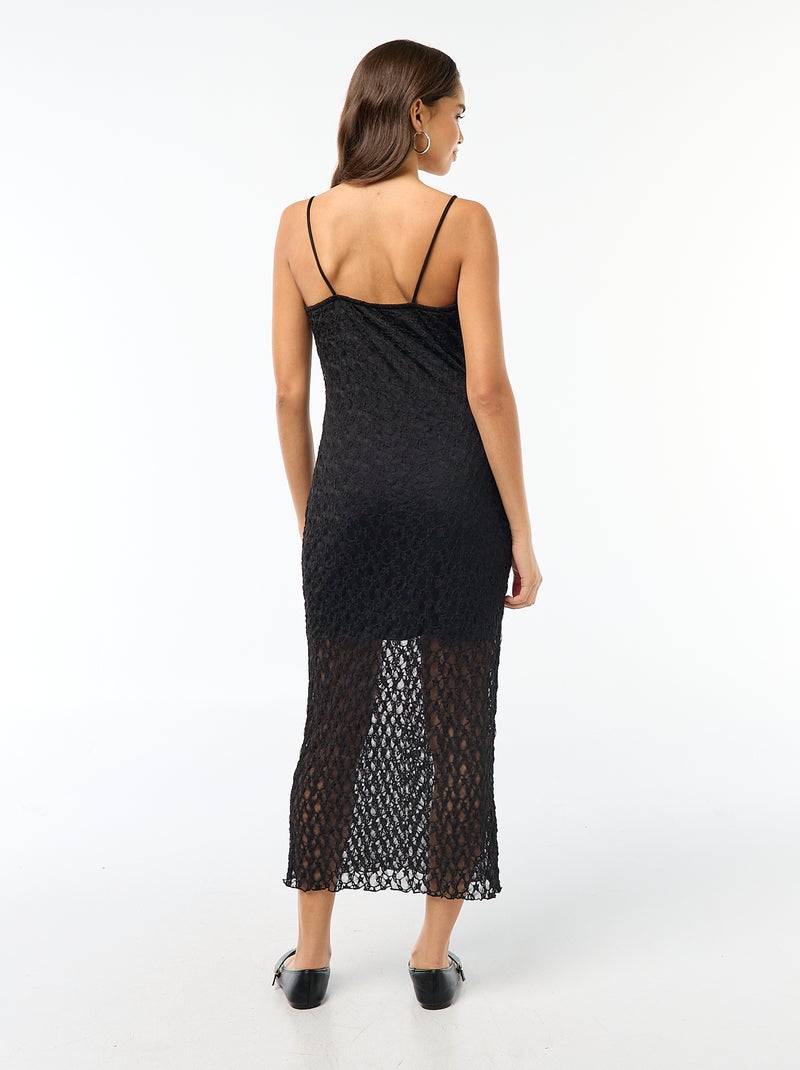 Vestido largo de encaje con tirantes finos Negro - Kiabi