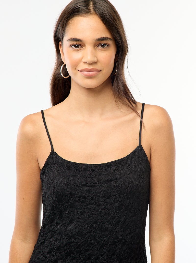 Vestido largo de encaje con tirantes finos Negro - Kiabi