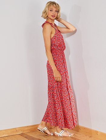 Vestido largo de flores con hilo brillante - Kiabi