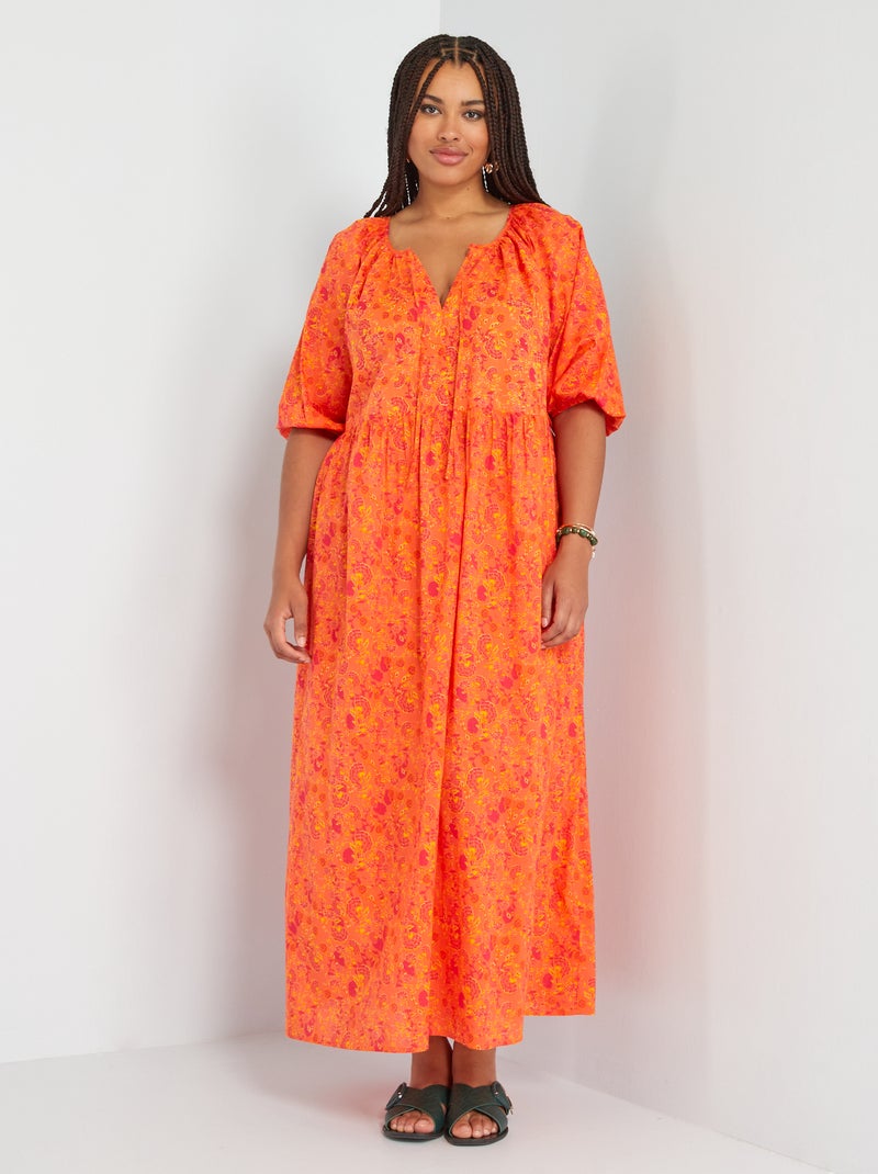 Vestido largo de 'flores' NARANJA - Kiabi