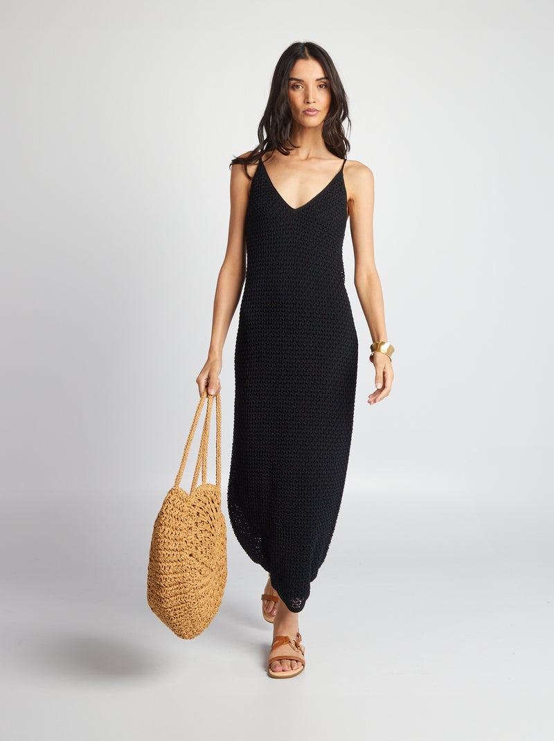 Vestido largo de ganchillo con espalda abierta negro - Kiabi
