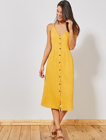 Vestido largo de gasa de algodón - Kiabi