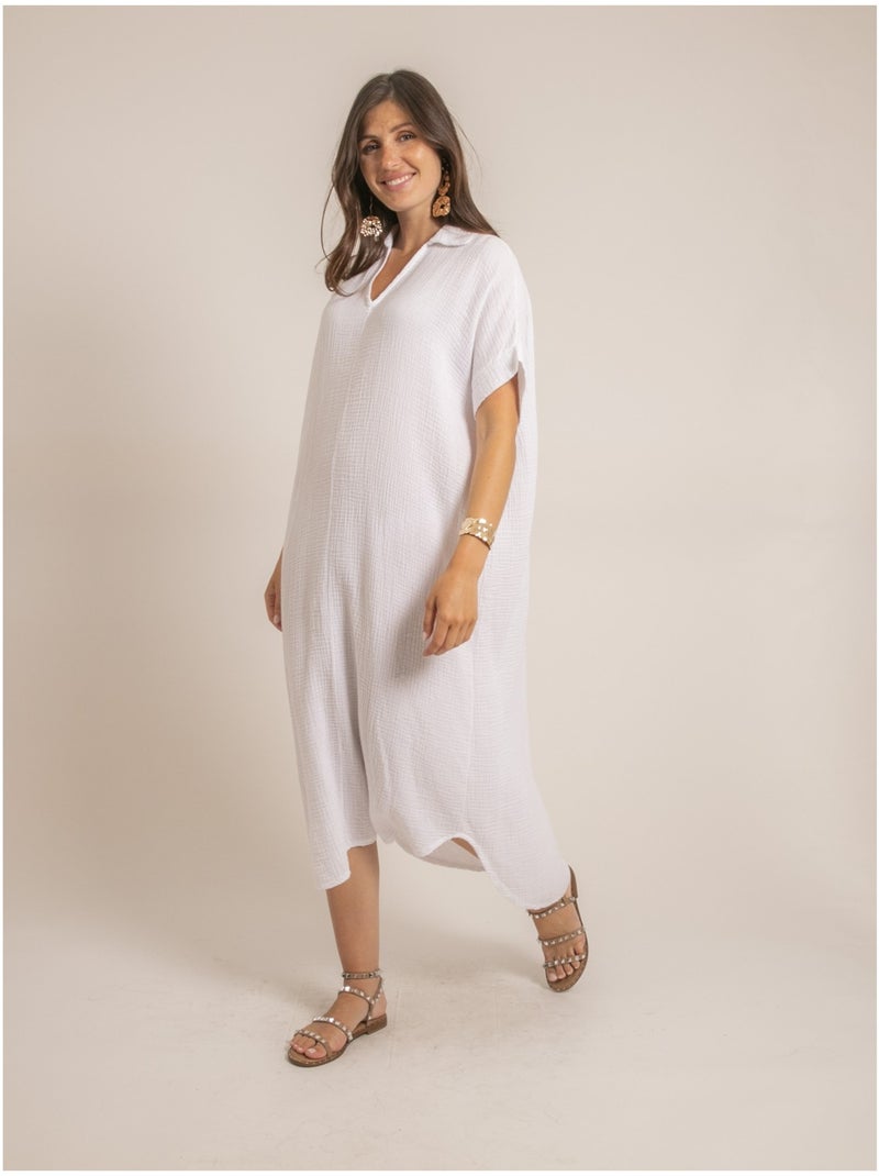 Vestido largo de gasa de algodón IPELOR Blanco - Kiabi