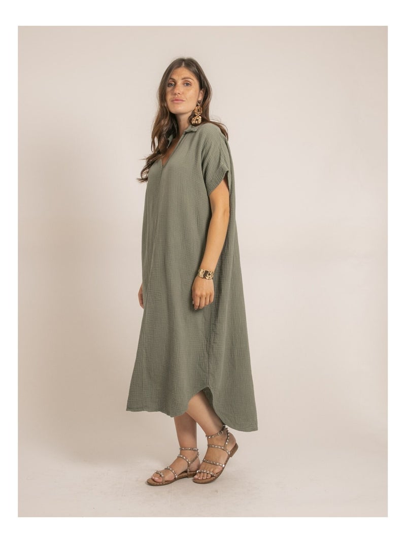 Vestido largo de gasa de algodón IPELOR Caqui - Kiabi