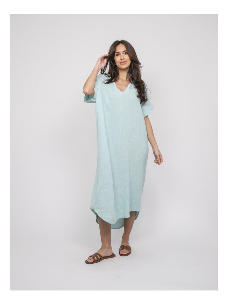 Vestido largo de gasa de algodón IPELOR Verde agua - Kiabi