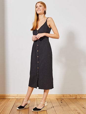 Vestido largo de gasa de algodón - Kiabi