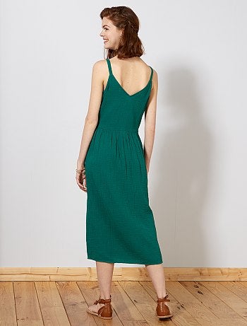 Vestido largo de gasa de algodón - Kiabi