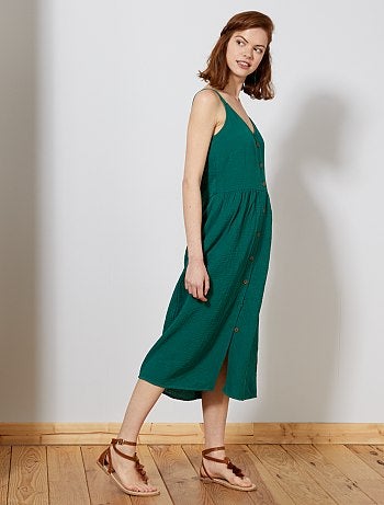 Vestido largo de gasa de algodón - Kiabi