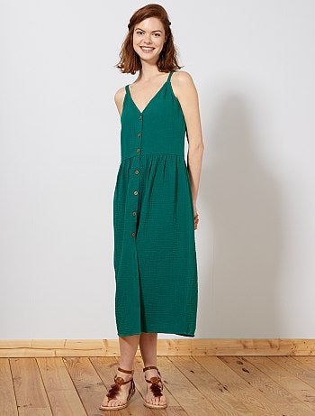 Vestido largo de gasa de algodón - Kiabi