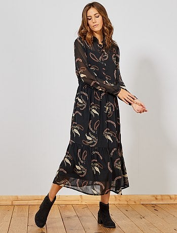 Vestido largo de gasa florido - Kiabi