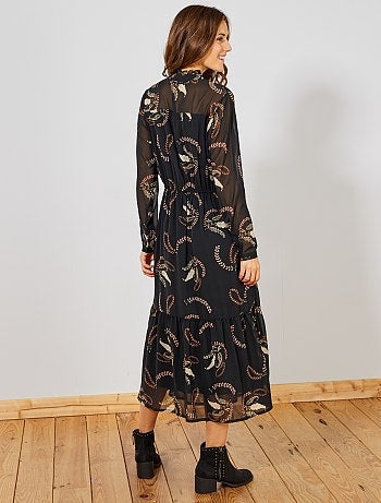 Vestido largo de gasa florido - Kiabi