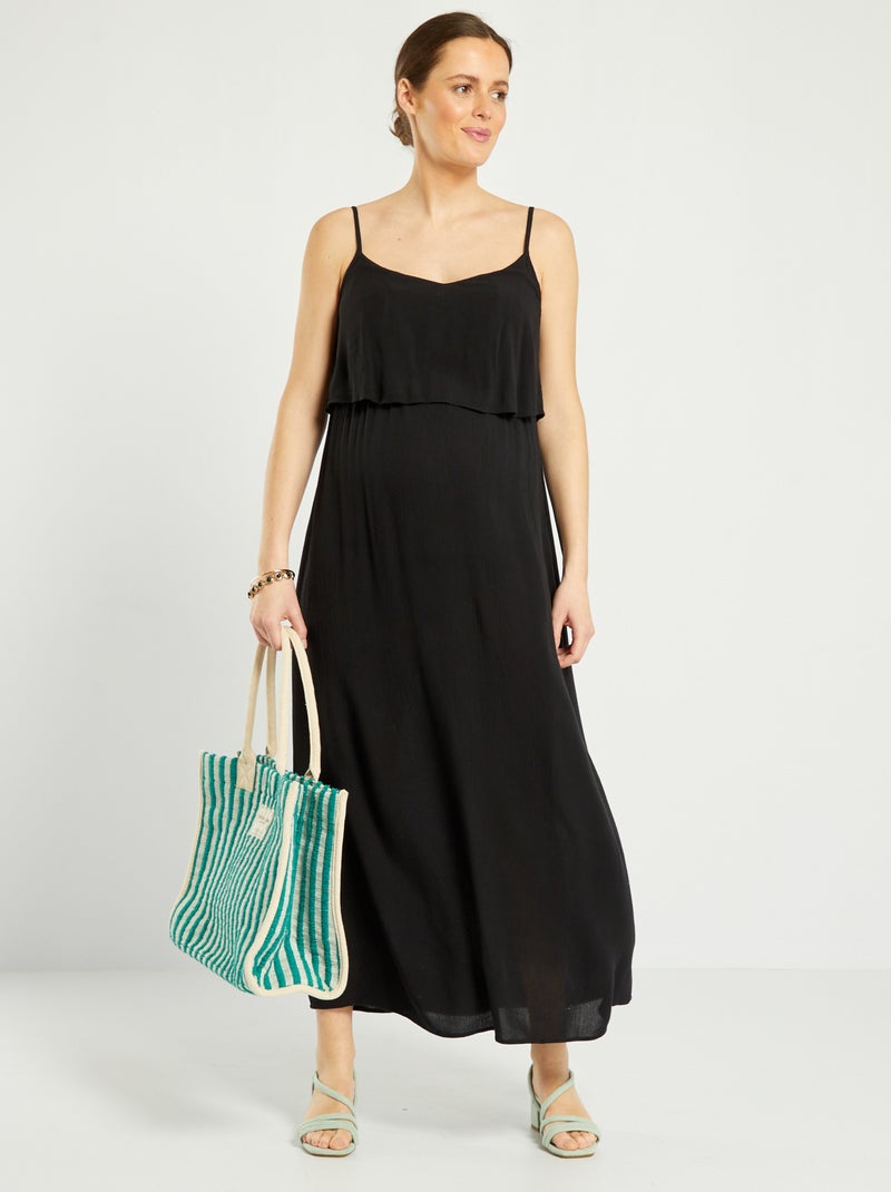 Vestido largo de lactancia con tirantes finos Negro - Kiabi