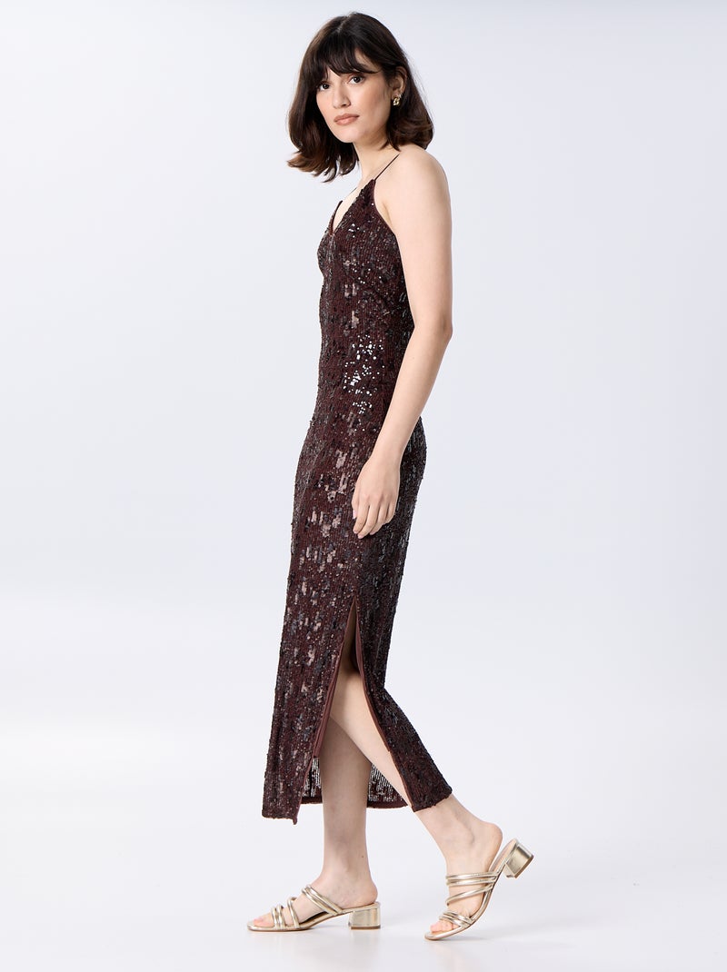 Vestido largo de lentejuelas Marron - Kiabi