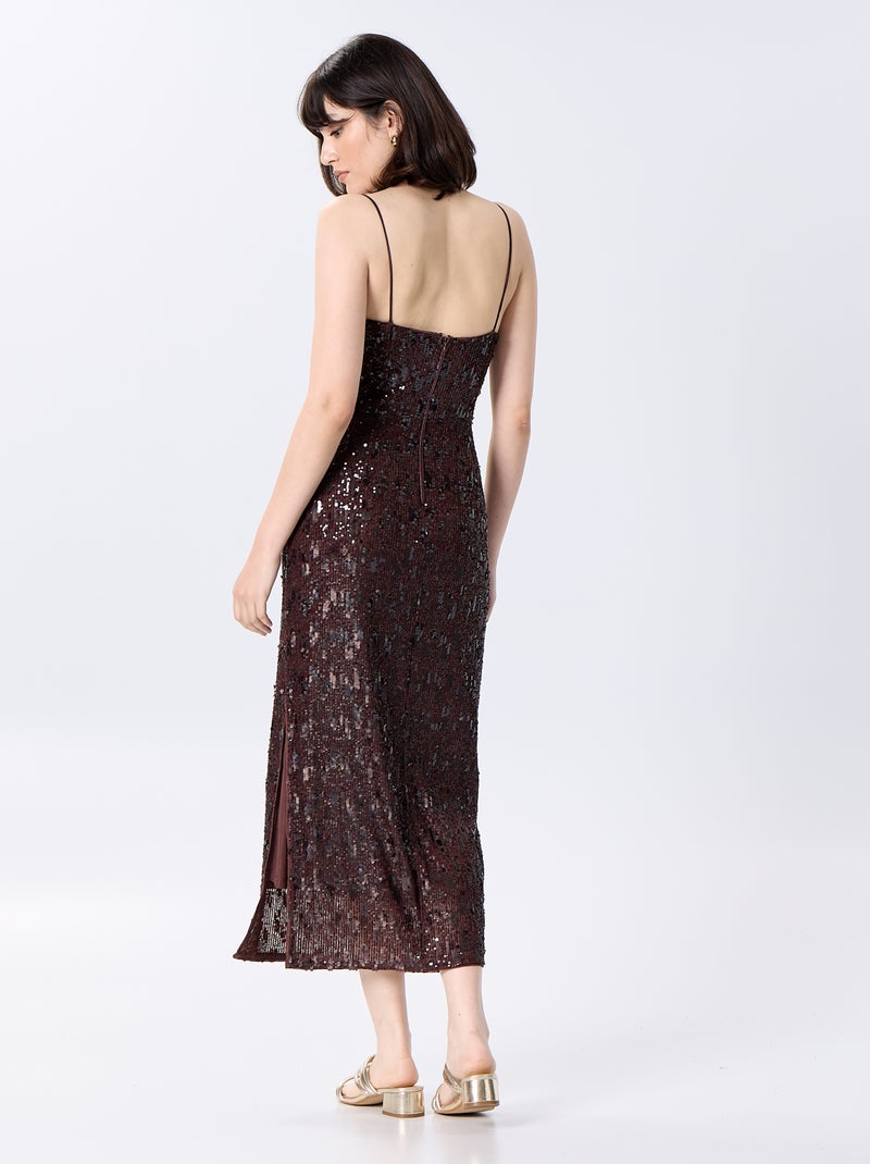 Vestido largo de lentejuelas Marron - Kiabi