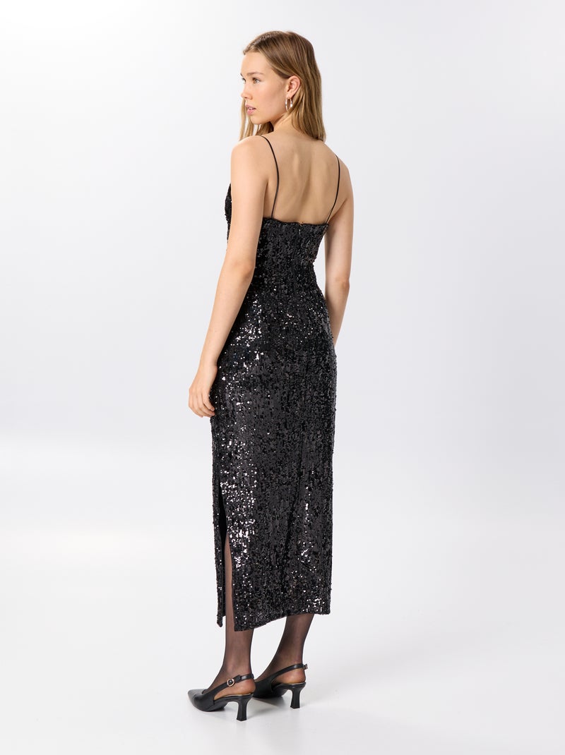 Vestido largo de lentejuelas Negro - Kiabi