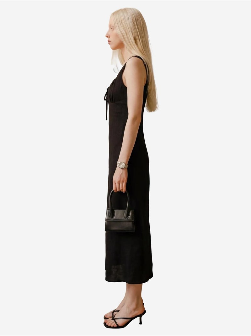 Vestido largo de lino con detalle de lazo my fashion Negro - Kiabi