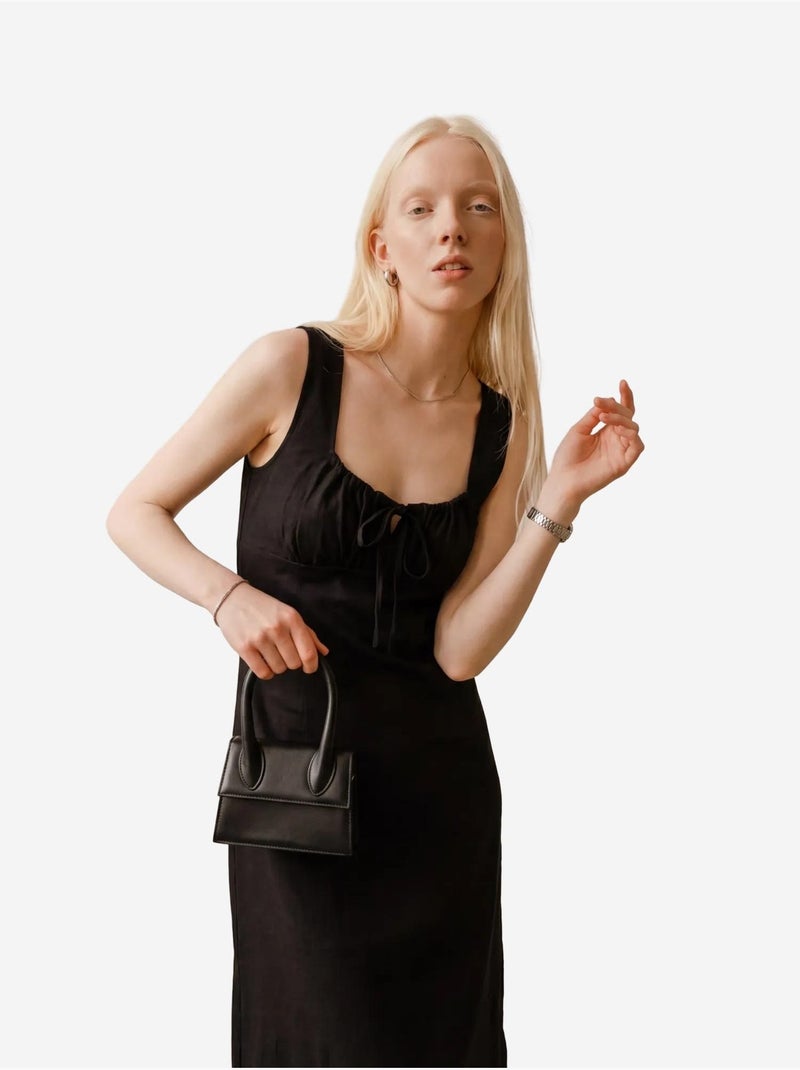 Vestido largo de lino con detalle de lazo my fashion Negro - Kiabi