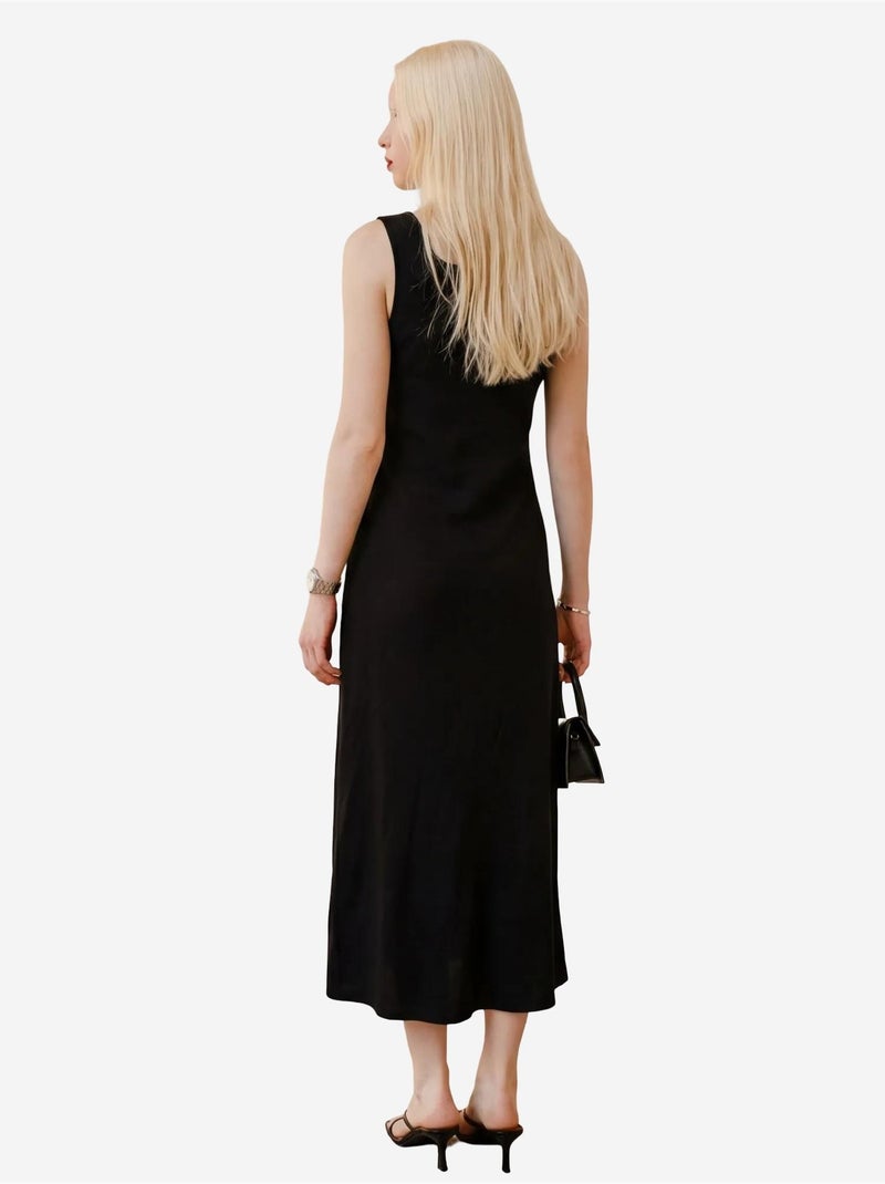 Vestido largo de lino con detalle de lazo my fashion Negro - Kiabi