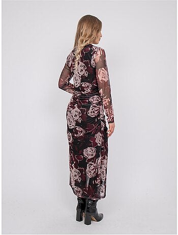 Vestido largo de malla con estampado de rosas irma