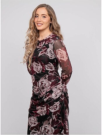 Vestido largo de malla con estampado de rosas irma