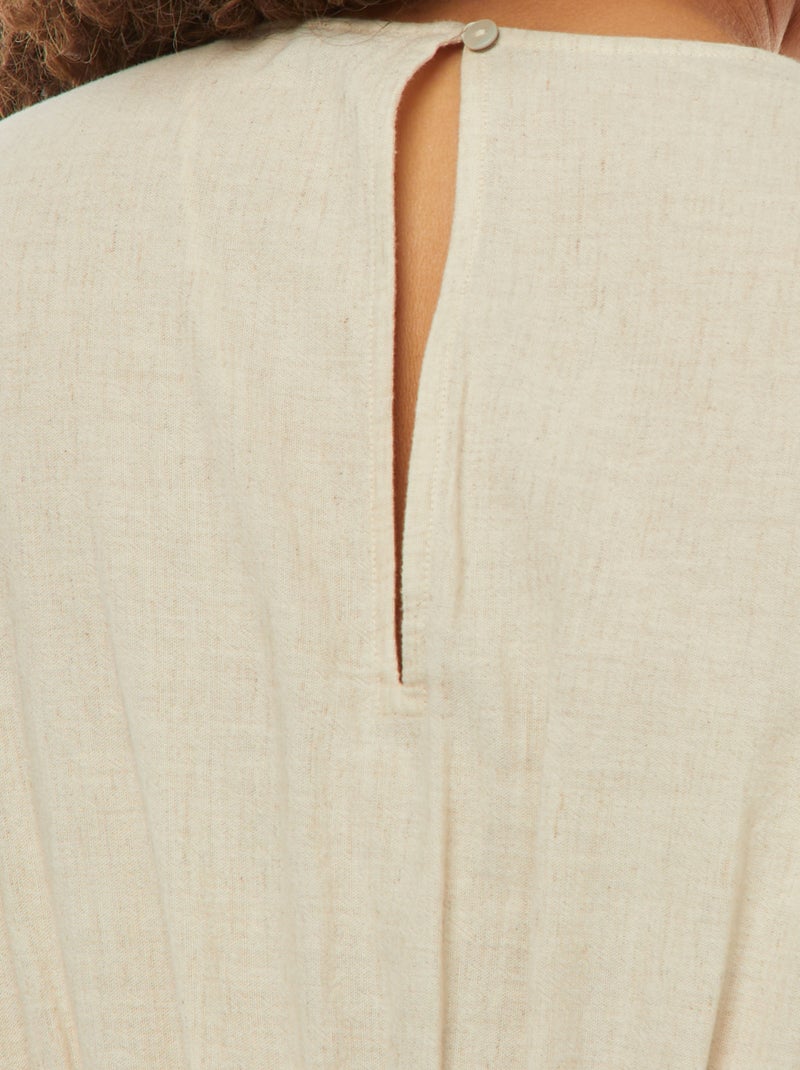 Vestido largo de manga corta con bajo a capas Beige - Kiabi