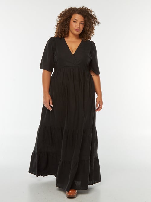 Vestido largo de manga corta con bajo a capas - Kiabi