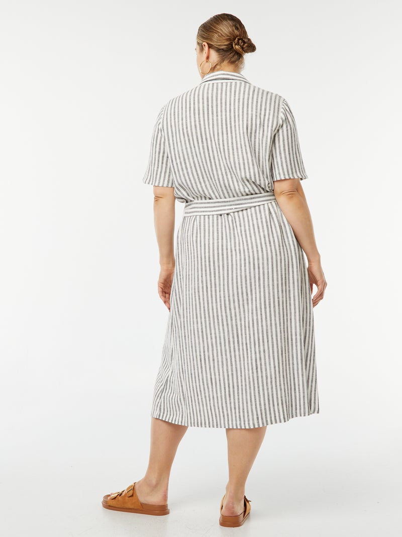 Vestido largo de manga corta con cinturón GRIS - Kiabi